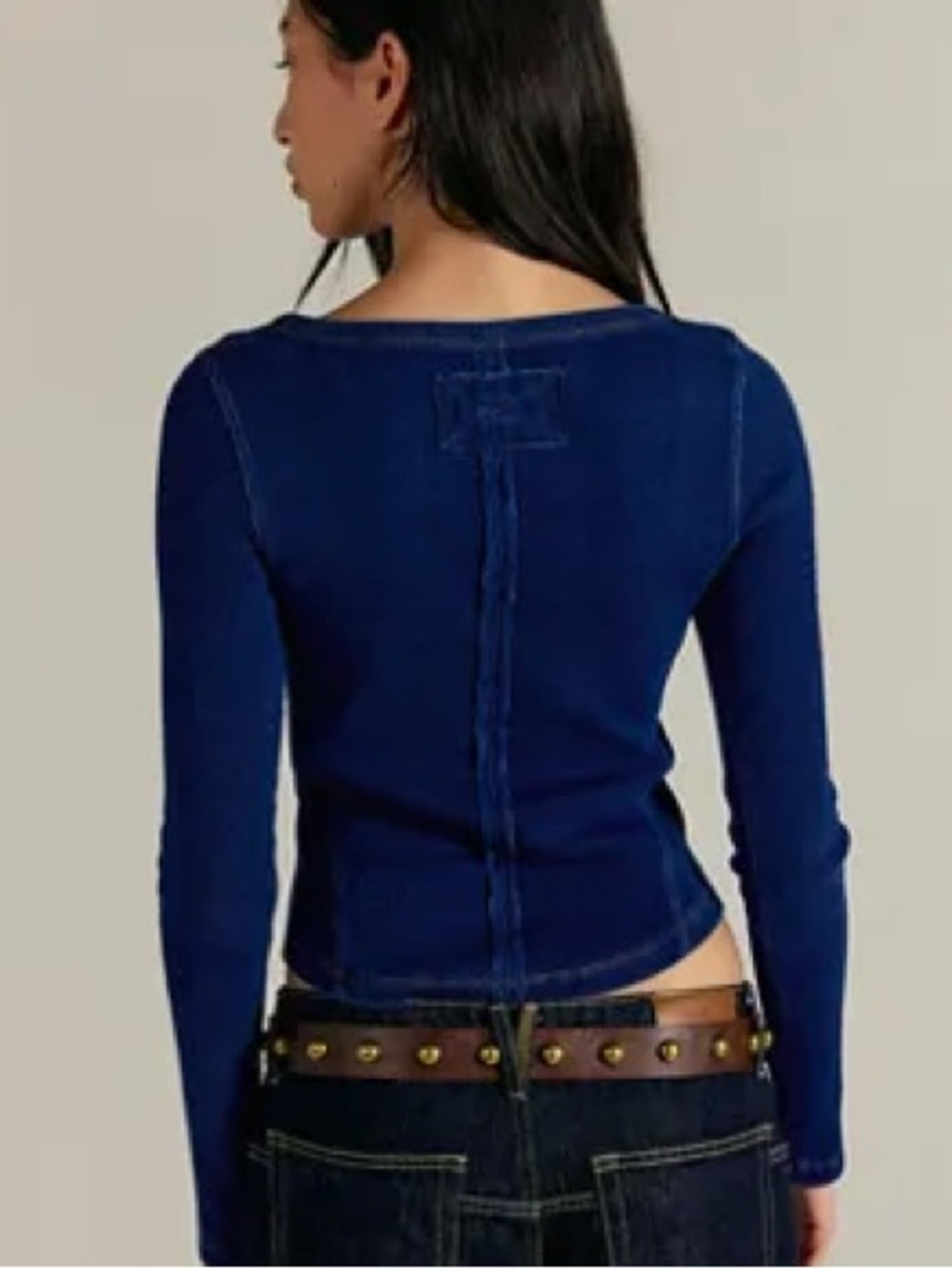 Free People Deep Navy Ribbed Scoop-Neck Long Sleeve Top - Picture 2 of 5